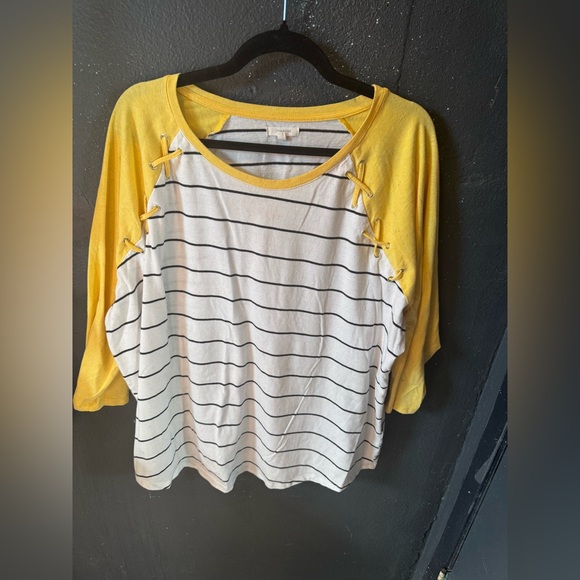 Maurices Yellow and White Striped Long Sleeve Top - Picture 1 of 4